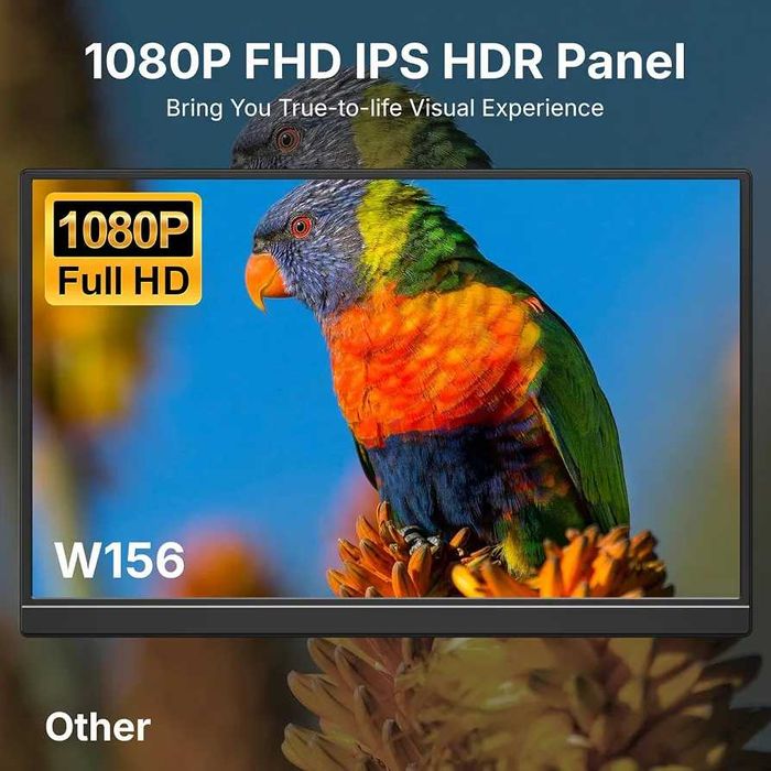 Чисто нов преносим монитор 15.6 инча Full HD (1080p) – HDMI / USB-C, Вградени говорители и стойка