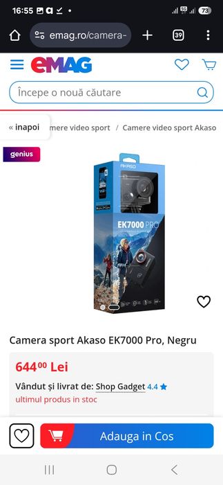 Camera sport Akaso EK7000 Pro, Negru,  sigilata