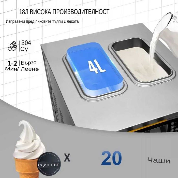 Налична Нова машина за сладолед 3 вкуса с нощно и предв. охлаждане