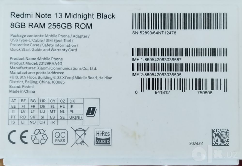 Redmi note 13 8/256 сотилади