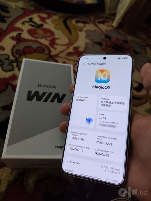 Honor win Sotiladi yangi xolatda xotira 16/512 full komplekt