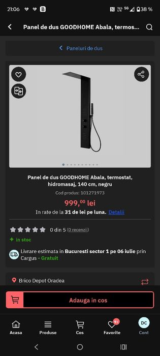 Panel dus cu hidromasaj