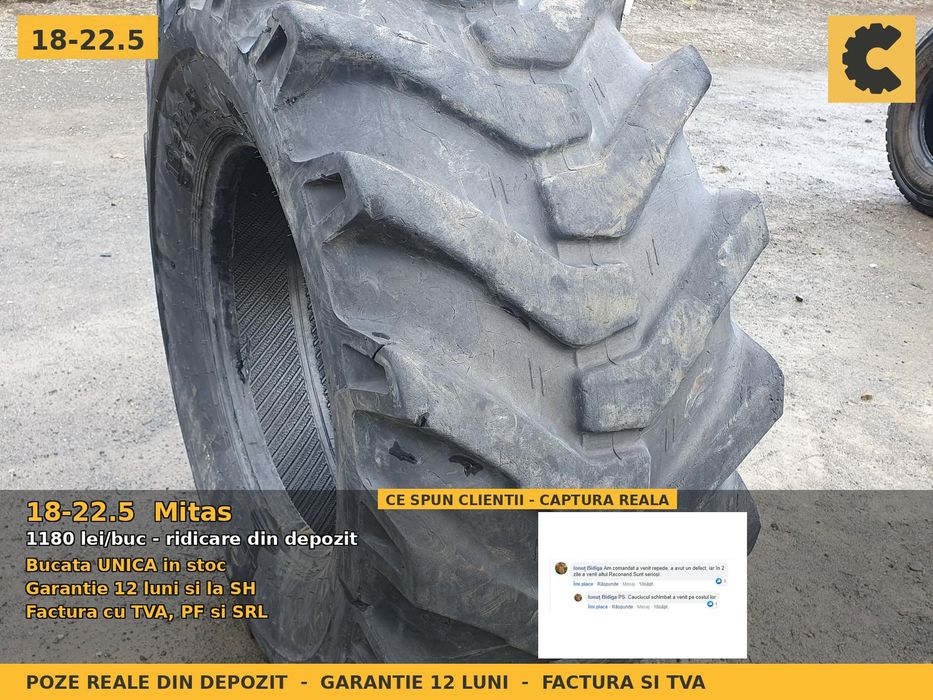 Cauciucuri Anvelope 18-22.5 18 22.5 18x22.5 18.00-22.5 445/65-22.5 Mitas Buldo Incarcator Utilaje SH Second Hand ANVELOPE Garantie 1 An Factura