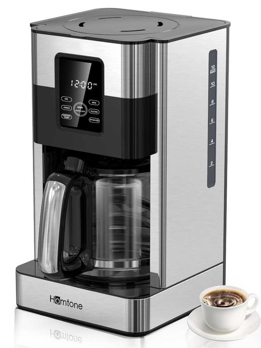 Cafetiere programabila Homtone, 1000 W, 1,8 l, 12 cesti, inox, negru