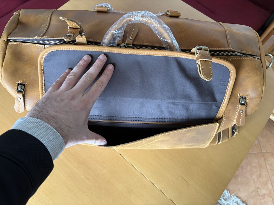 Кожен сак / пътна чанта от конска естествена кожа – светло кафяво