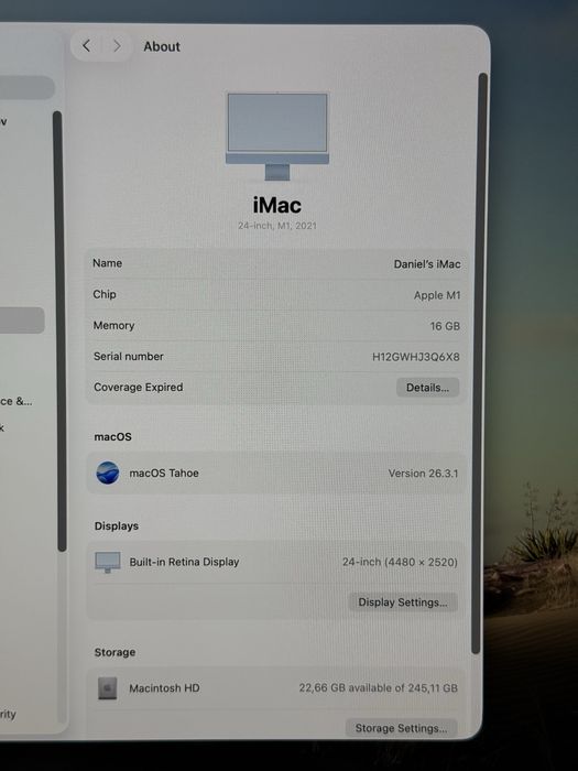 Apple iMac 24” M1 / 16GB RAM / 256GB SSD / 4.5K Retina