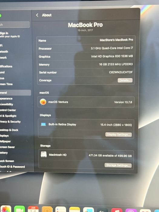Macbook Pro 15” i7 16/512