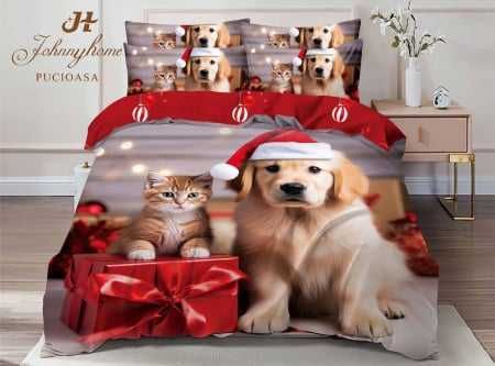 Lenjerie De Pat Bumbac Tip Finet Model Craciun