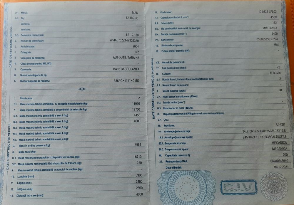 **VÂND **sau ** SCHIMB** MAN LE.12.180 Baculabilă 12 T  Iveco- Atego-V