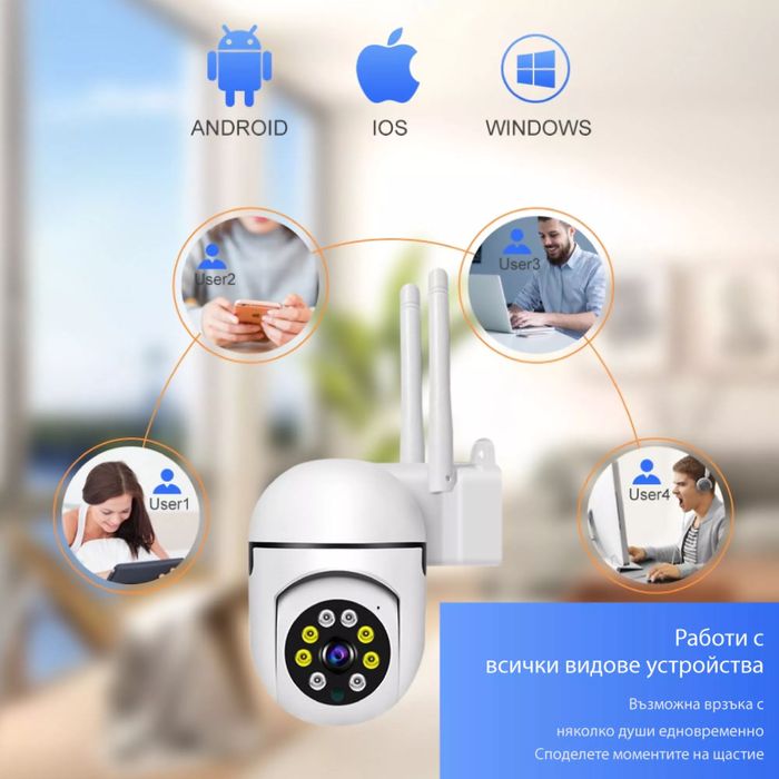 Вътрешна WiFi камера с микрофон, нощно виждане и следене на движение.