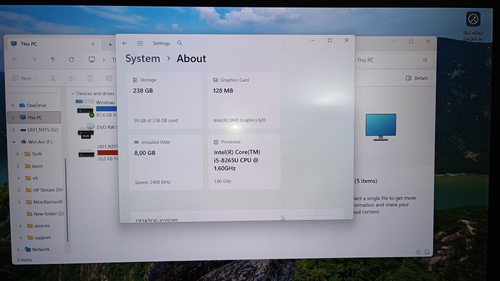 Laptop HP 250 G7 i5 gen8 8 nuclee la 2.5 ghz 8 gb ram ddr4, ssd 250 gb  video intel HD 620