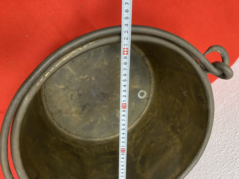 Голям месингов казан с дръжки от ковано желязо