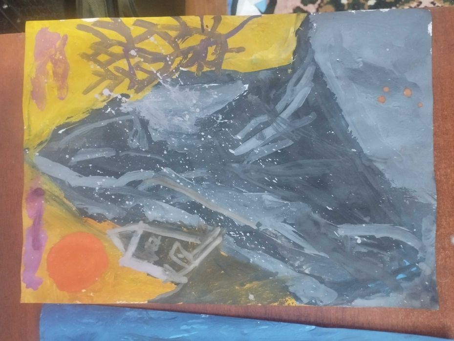 Детские рисунки руками моего сына, пейзажи, горы и абстракции