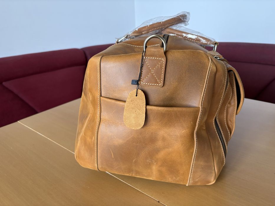 Кожен сак / пътна чанта от конска естествена кожа – светло кафяво