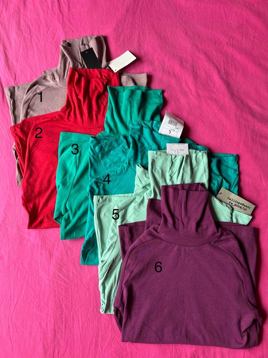 Нови с етикет. Блузи с висока яка, различни цветове, размер S-L.