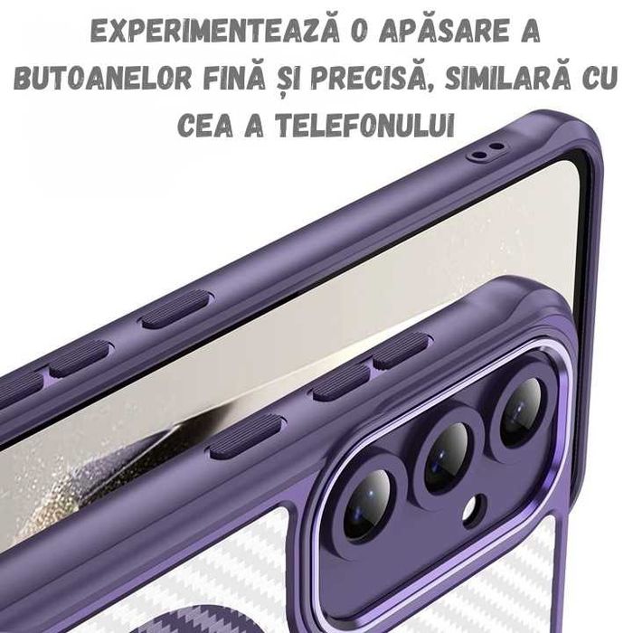 Husa Samsung S25/S25+/S24/S24+ cu insertii carbon, mov, albastru