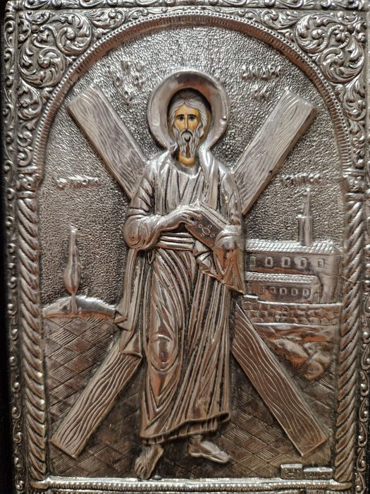 Прекрасна антикварна сребърна икона със сертификат