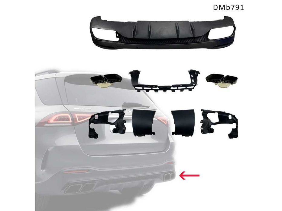 Tuning difuzor spate cu terminații negre Mercedes AMG GLE GLS W167 19+