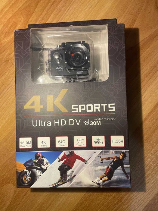 Camera video sport KLG PRO 4K rezistenta la apa, neagra, NOUA Sigilata