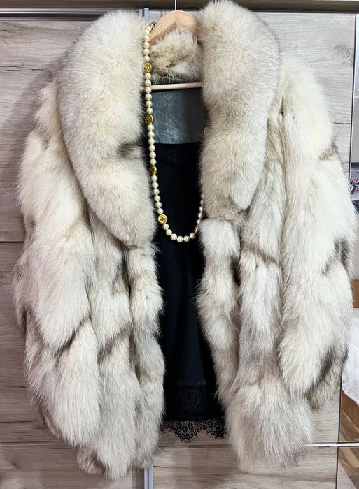 Haină de blană de vulpe, bej, premium, M/L impecabila