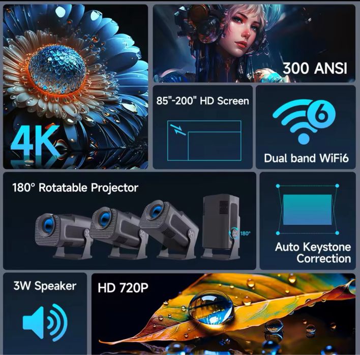 Videoproiector mini android 4K / wireless /Youtube/ Netflix fara cablu