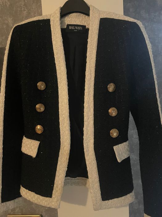 Sacou damă tweed negru cu nasturi aurii Balmain, mărimea 34/XS