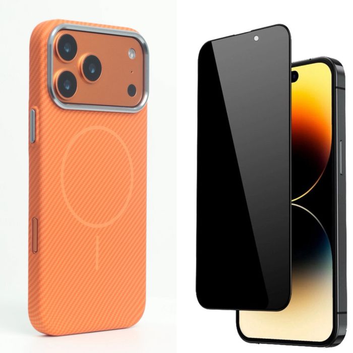 Iphone 17 PRO 17 PRO MAX - Husa Plastic Imitatie Carbon + Folie Sticla