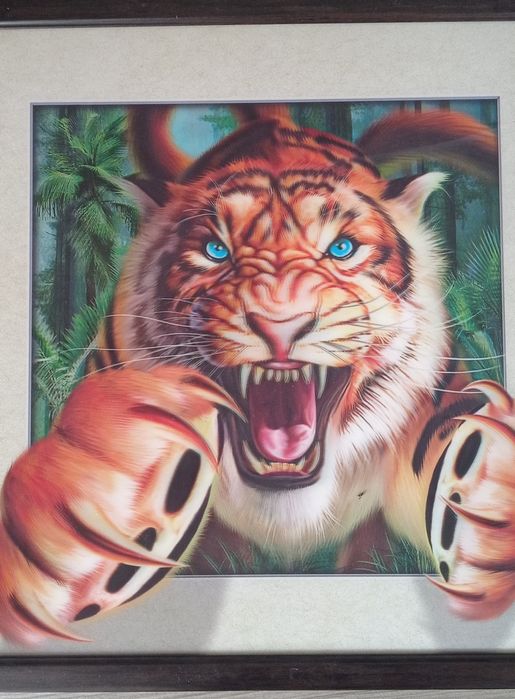 Tablou 3D Tiger cu ramă de lemn (deephasrhi)