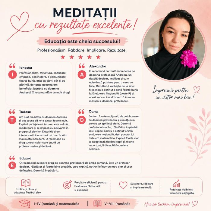 Meditatii Limba si Literatura Romana Gimnaziu , Meditatii I-IV (Limba Romana -Matematica)