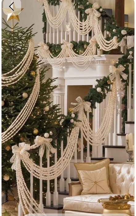 Бусы из Жемчуга на ёлку и для декора.Стращы из бус под хрусталь