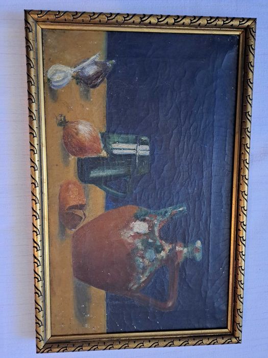 tablou vechi romanesc pictura pe panza 45/30 cm