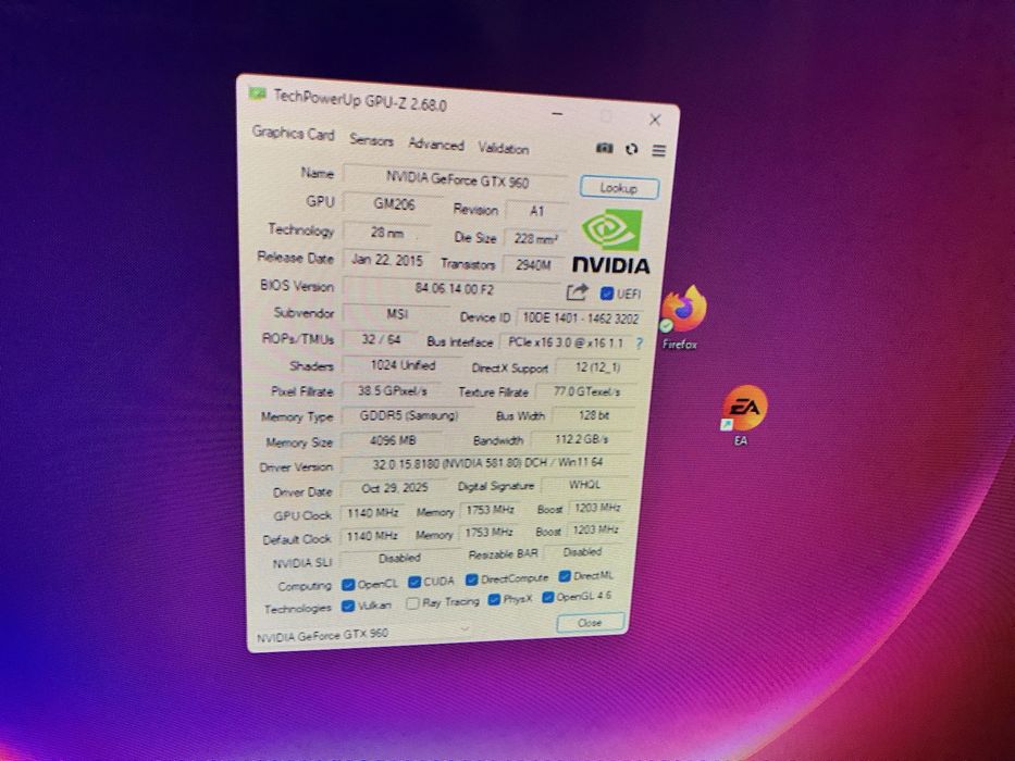 Placa Video MSI Twin Frozer  NVIDIAGFORCE GTX 960 OC GDDR5 4GB 128 bit