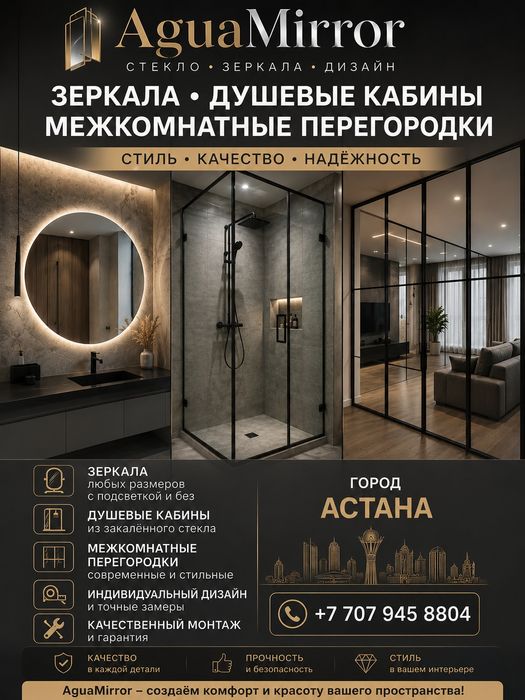 Зеркала душевые кабины зеркала изготовления  по индивидуальному размер