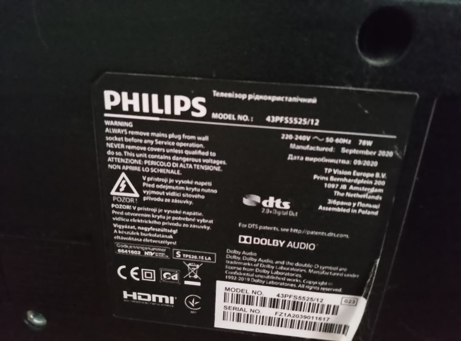Televizor Philips,108diagonala,HDMI,,cu stik pt. (filme)