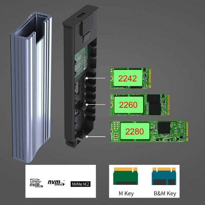 ACASIS Adaptor SSD M.2 NGFF NVMe la USB 3.0 / USB-C rack cu carcasa