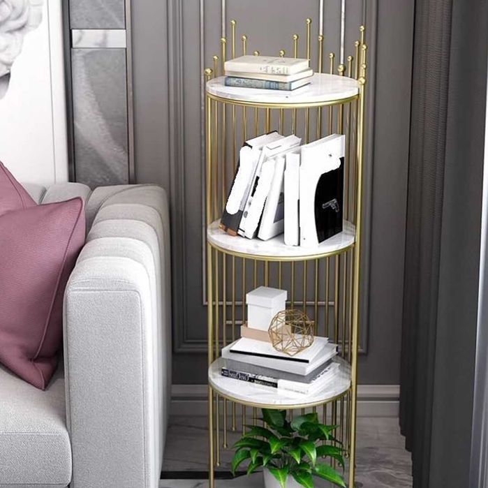 Masuta decorativa etajera rotunda cu 4 niveluri cadru metal auriu 32x32x95cm Living Dormitor Birou
