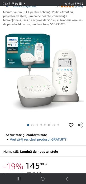 Monitor audio pentru bebeluși Philips Avent SCD733/26