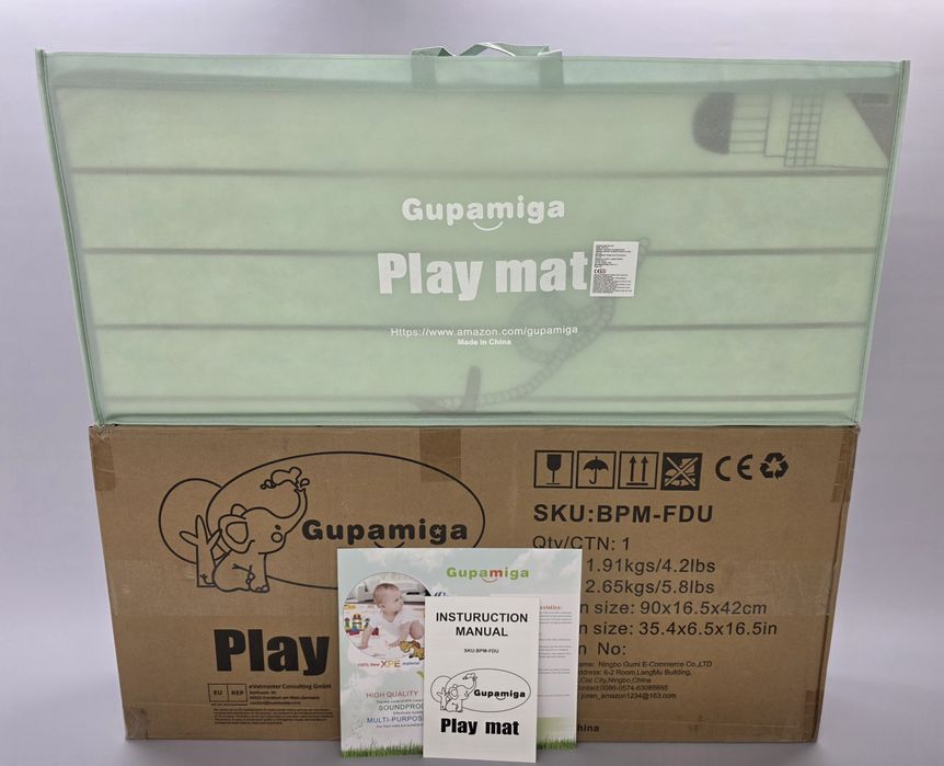 180x200x1.5см Голяма сгъваема двулицева бебешка постелка за игра Gupamiga XPE