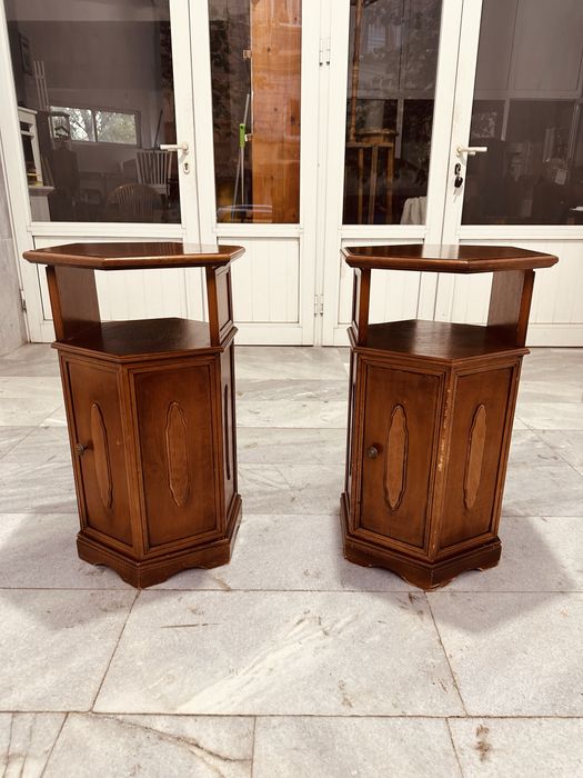 Ретро шестоъгълни дървени шкафчета / нощни масички от 70-те години