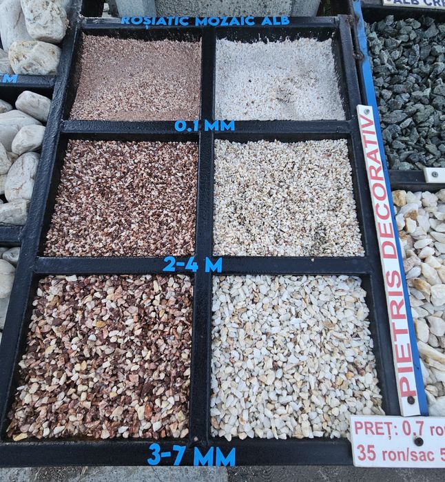 Piatra decorativa colturoasa si rotunjita alba gri Thassos bolovani