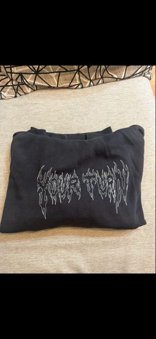 Hanorac cu glugă Yourturn negru cu imprimeu, mărimea XL