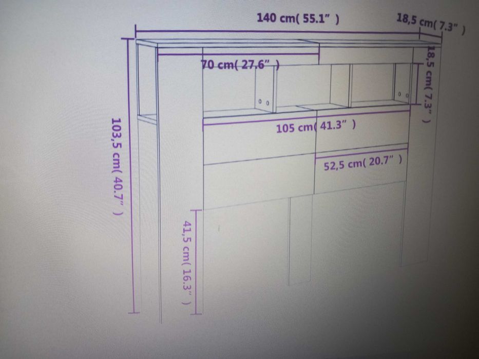 LED горна табла за легло бяла 140x18,5x103,5 см инженерно дърво
