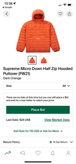 Geaca Supreme Micro Down Half Zip Hooded Pullover