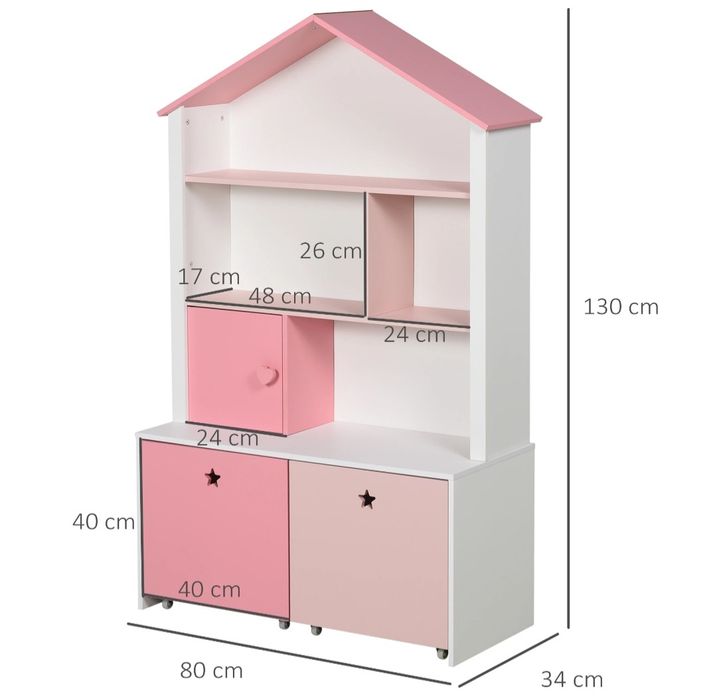 Raft organizator pentru jucării si carti casuta pentru copii roz/alb