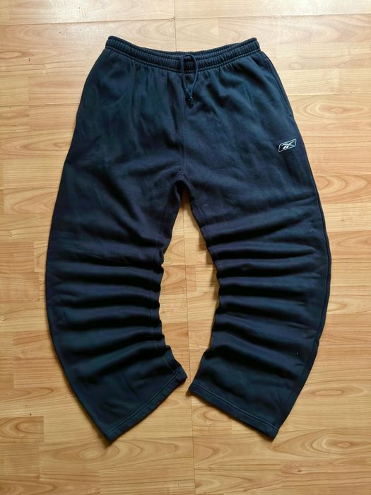 Pantaloni pants joggers sweats vintage Reebok 90s baggy open hem wide leg straight cotton navy