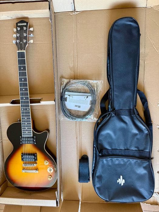 Chitara electrica single cut (tip Les Paul) Donner, Sunburst, noua - set cu husa si curea