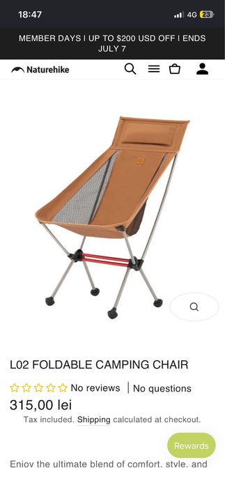 2 scaune NATUREHIKE camping noi nefolosite.