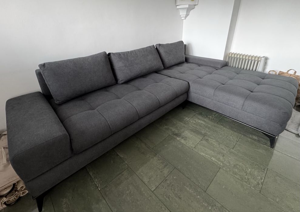 Тъмно сива холна гарнитура Ле Фигаро Ляв Ъгъл с Ф-Я сън и ракла