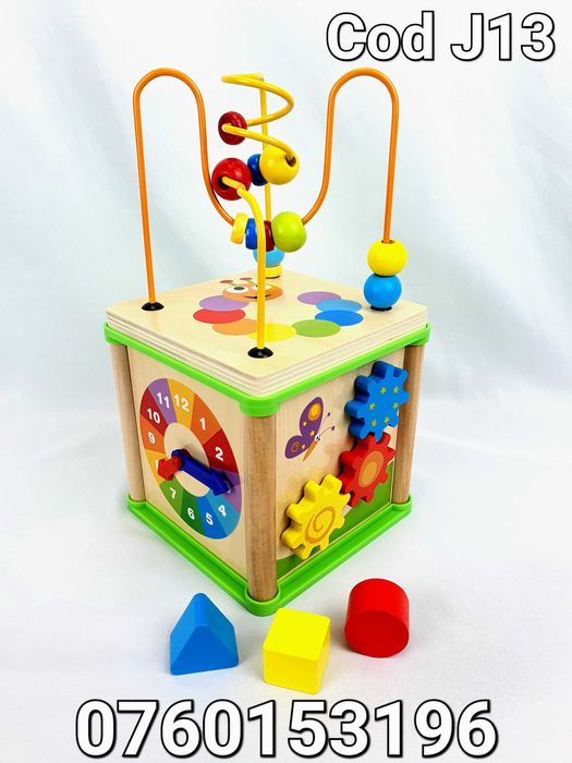 Cub de activitati Cu animale-Educativ-Cu ceas-Interactiv-Din Lemn- J13