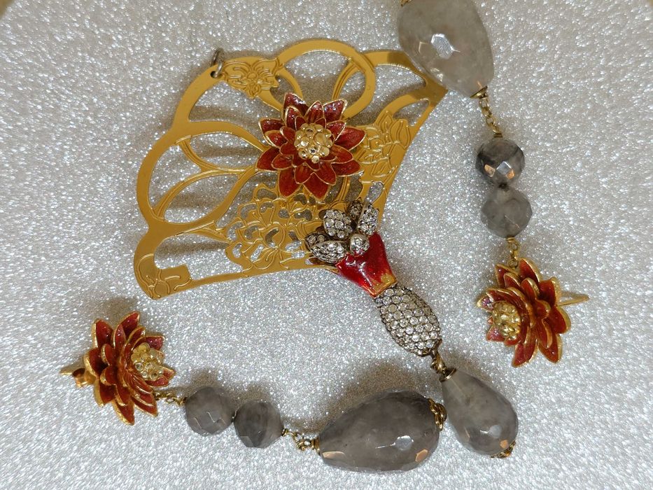 Set din argint si cuart cercei + pandantiv vintage MISIS